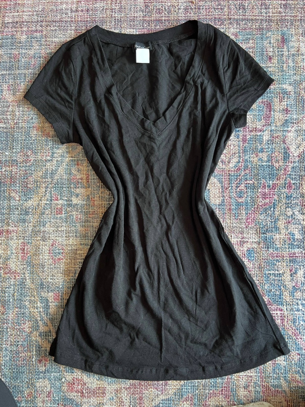 Cotton  Black V-Neck Short Sleeve Top